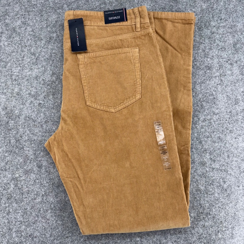 Tommy Hilfiger Mens Custom Fit Corduroy Pants Tan Khaki 36x34 Slim Leg NWT